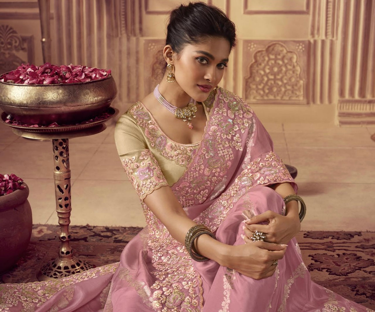 Pink Fancy Silk Wedding Party Wear Saree
