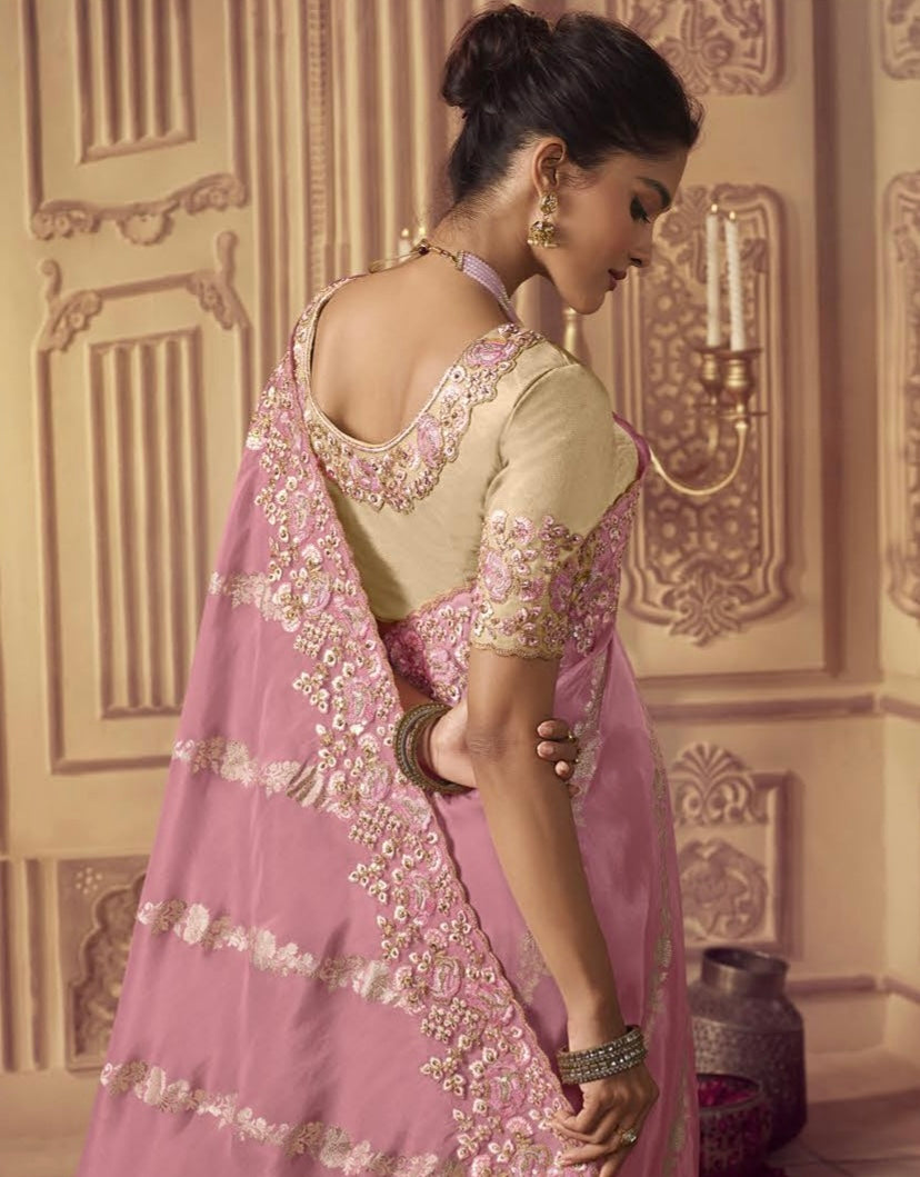 Pink Fancy Silk Wedding Party Wear Saree