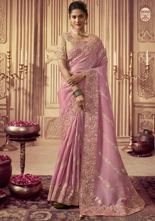 Pink Fancy Silk Wedding Party Wear Saree